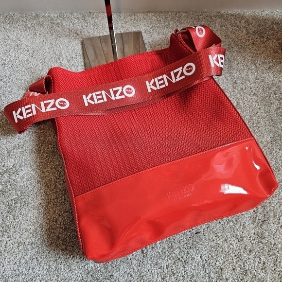 KENZO AUTHENTIC CROSSBODY SHOULDER TOTE BAG RED NYLON VINYL - Picture 8 of 10
